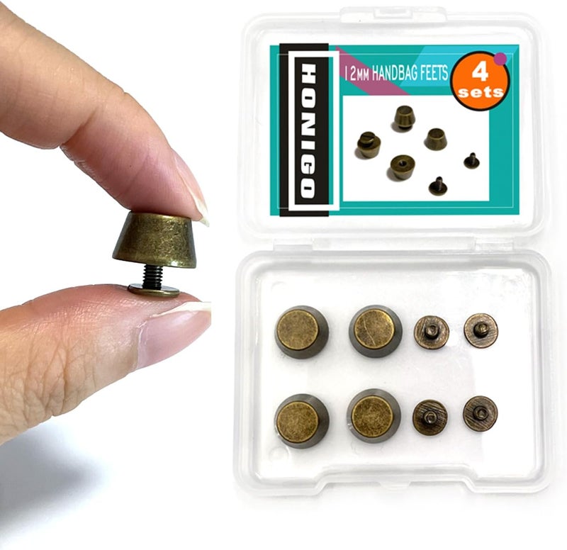 honigo 4 Pack Bronz Rivets Stud Handbag Purse Feet 1/2 inch Flat Head Metal Solid Brass Studs Screw Back Feet 12mm Buckle Spikes Leathercraft for Leather Bag Totes DIY Craft - Image 1
